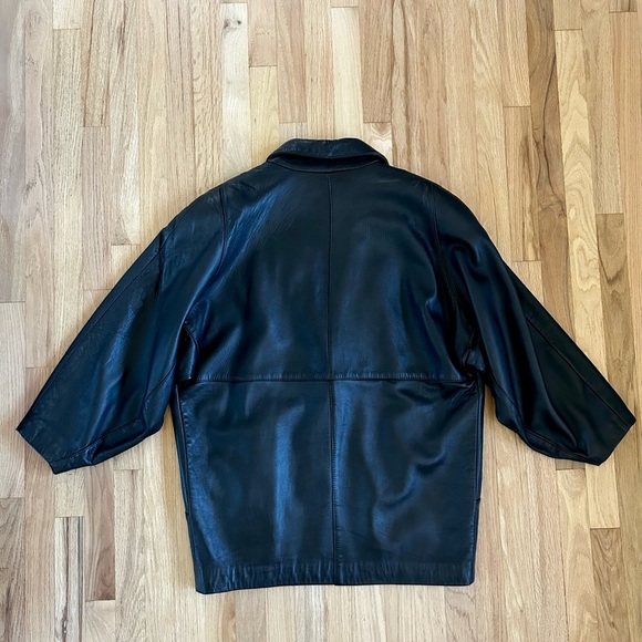 VINTAGE LEATHER BLAZER oversized jacket 100% sheepskin leather black O/S - Picture 13 of 13